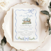 新しいチャプターストーリーブックブルーボウ赤ちゃんシャワー 招待状