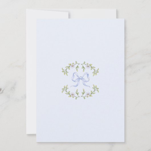 新しいチャプターストーリーブックブルーボウ赤ちゃんシャワー 招待状 (裏面)