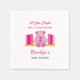 新しいチャプターストーリーブックベビーシャワーピンクテディベア スタンダードカクテルナプキン