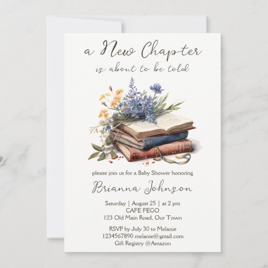 新しいチャプターストーリー本の赤ちゃんシャワー 招待状 (正面)