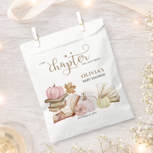 新しいチャプターテーマブルーパンプキンベビーシャワー フェイバーバッグ (クリップ留めされた状態)