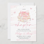 新しいチャプターピンクの弓ワイルドフラワーベビーシャワー 招待状 (正面)