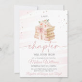 新しいチャプターピンクの弓ワイルドフラワーベビーシャワー 招待状 (正面)