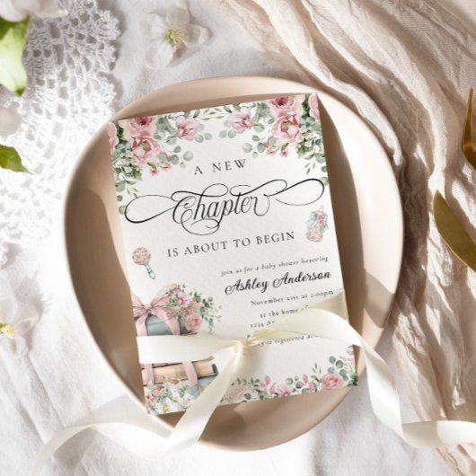 新しいチャプターピンクボウフローラ赤ちゃんシャワー 招待状