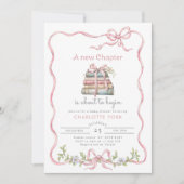 新しいチャプターピンクボウ写真QRコードベビーシャワー 招待状 (正面)