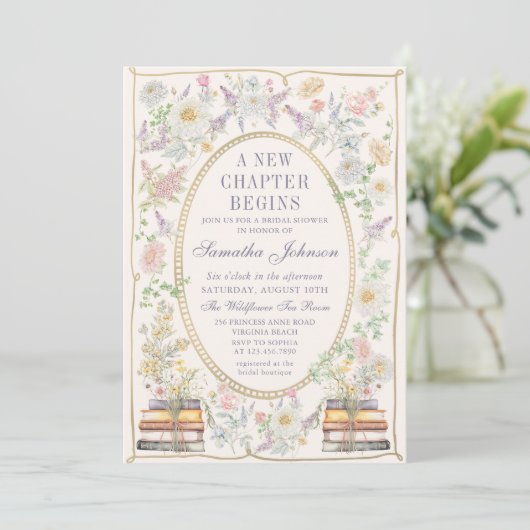 新しいチャプターフローラストーリーブックブライダルシャワー 招待状 (スタンド正面)