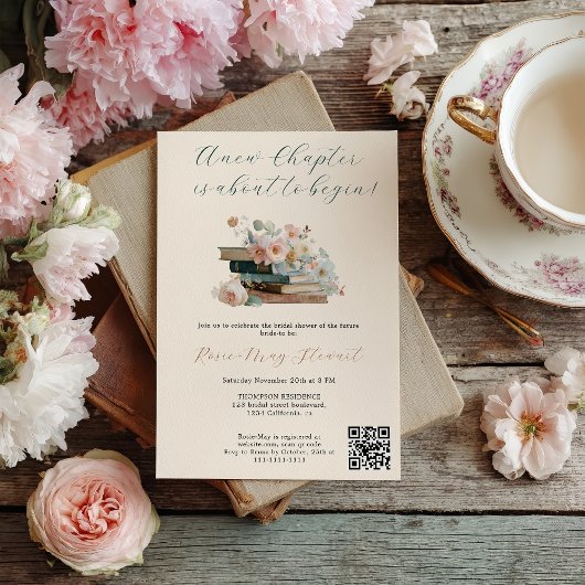 新しいチャプターフローラストーリーブックブライダルシャワー 招待状