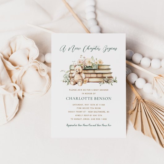 新しいチャプターフローラブックをテーマにした赤ちゃんシャワー 招待状