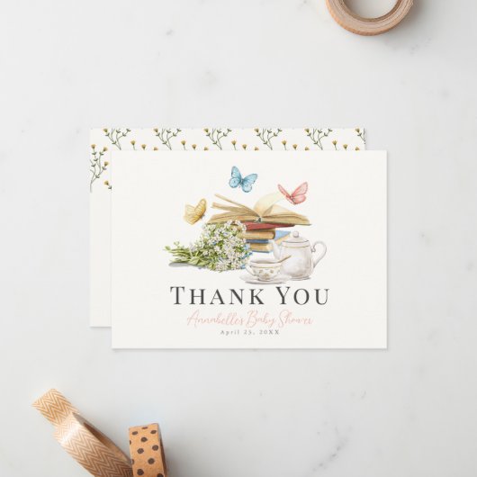 新しいチャプターフローラ赤ちゃんシャワーありがとう ノートカード (正面/裏面インサイチュ)