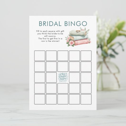 新しいチャプターブックスビンゴブライダルシャワーゲームカード 招待状 (スタンド正面)