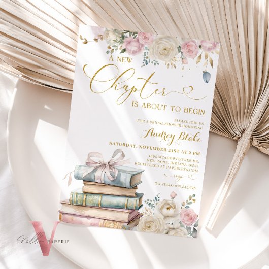 新しいチャプターブックス金ゴールドブライダルシャワーへの招待 招待状