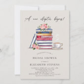 新しいチャプターブックラバーブックワームベージュ色ブライダルシャワー 招待状 (正面)
