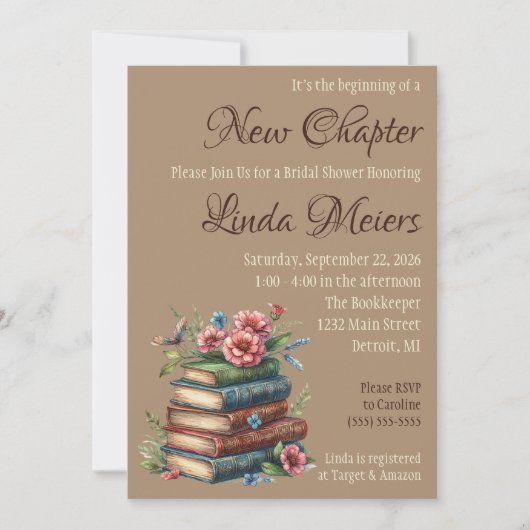 新しいチャプターブライダルシャワーの始まり 招待状 (正面)