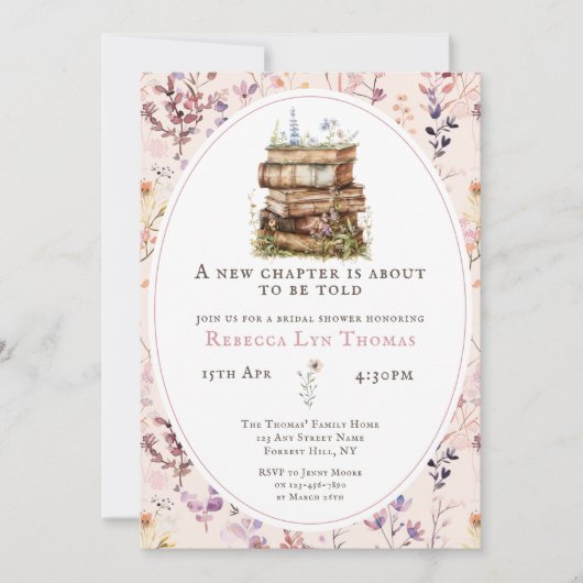 新しいチャプターブライダルシャワーの水色、ワイルドフラワー 招待状 (正面)