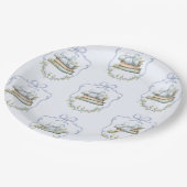 新しいチャプターブルーリボンボウヴィンテージ赤ちゃんシャワー ペーパープレート (アングル)