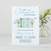 新しいチャプター始まるブックボーイ青い赤ちゃんシャワー 招待状 (スタンド正面)