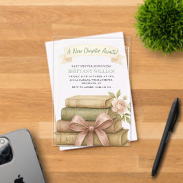 新しいチャプター待ちピンクボウ赤ちゃんシャワー アクリル招待状