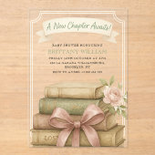 新しいチャプター待ちピンクボウ赤ちゃんシャワー アクリル招待状 (正面)