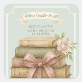 新しいチャプター待ちピンクボウ赤ちゃんシャワー スクエアシール (正面)