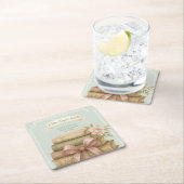 新しいチャプター待ちピンクボウ赤ちゃんシャワー スクエアペーパーコースター (インサイチュ)