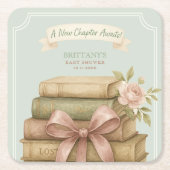 新しいチャプター待ちピンクボウ赤ちゃんシャワー スクエアペーパーコースター (正面)