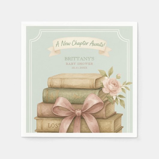 新しいチャプター待ちピンクボウ赤ちゃんシャワー スタンダードカクテルナプキン (正面)