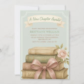 新しいチャプター待ちピンクボウ赤ちゃんシャワー 招待状 (正面)