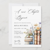 新しいチャプター水の色のフローラブックベビーシャワー 招待状 (正面)