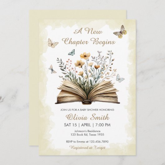 新しいチャプター男女兼用の赤ちゃんシャワーをストーリーブック 招待状 (正面/裏面)