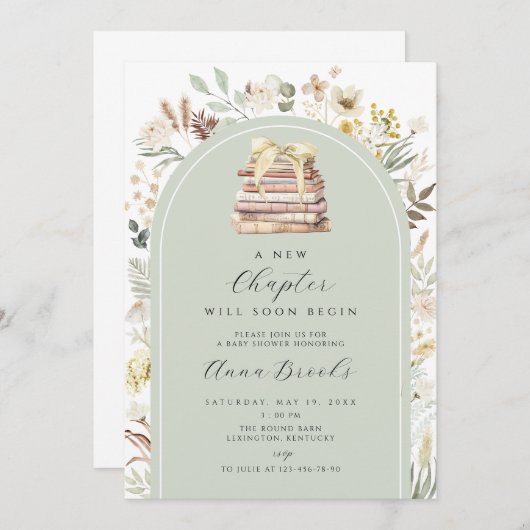 新しいチャプター男女兼用ベビーシャワー 招待状 (正面/裏面)