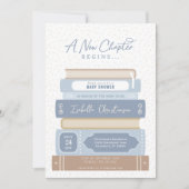 新しいチャプター積み上げ本ストーリーブックベビーシャワー 招待状 (正面)