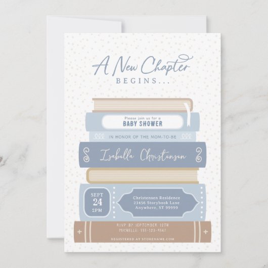 新しいチャプター積み上げ本ストーリーブックベビーシャワー 招待状 (正面)