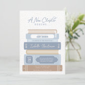 新しいチャプター積み上げ本ストーリーブックベビーシャワー 招待状 (スタンド正面)