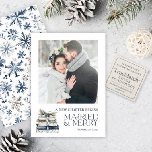 新しいチャプター結婚した&ブルーメリースノーフレーク写真 シーズンカード