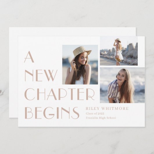 新しいチャプター編集可能カラーの卒業招待状 招待状 (正面/裏面)