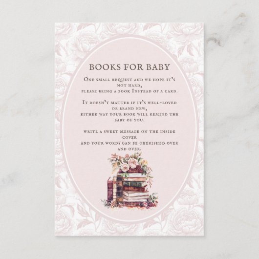 新しいチャプター赤ちゃんシャワーは本の赤面牡丹をもたらす エンクロージャーカード (正面)