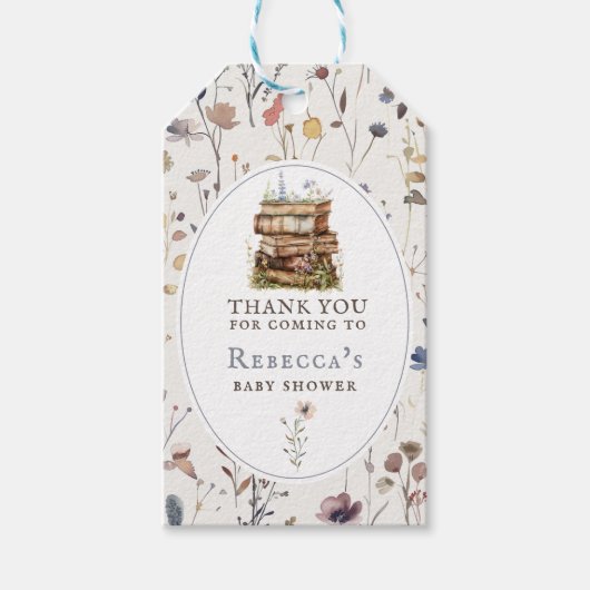 新しいチャプター赤ちゃんシャワー水色、ワイルドフラワー ギフトタグ (正面)