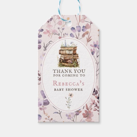 新しいチャプター赤ちゃんシャワー水色、ワイルドフラワー ギフトタグ (正面)