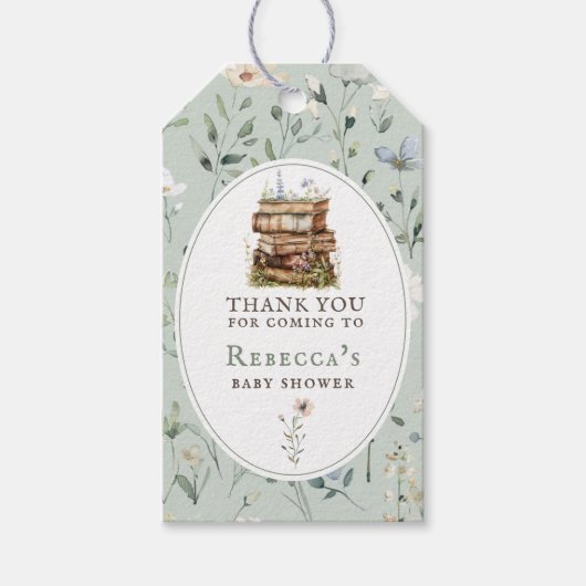 新しいチャプター赤ちゃんシャワー水色、ワイルドフラワー ギフトタグ (正面)