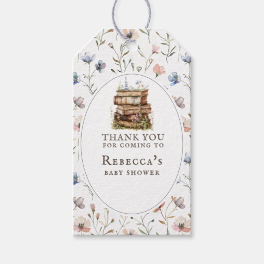 新しいチャプター赤ちゃんシャワー水色、ワイルドフラワー ギフトタグ (正面)