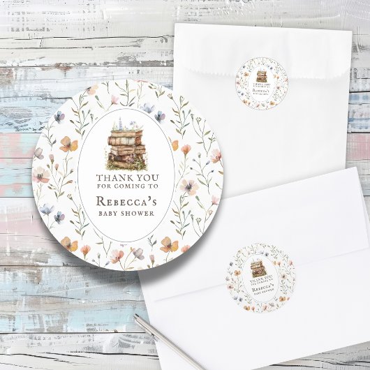 新しいチャプター赤ちゃんシャワー水色、ワイルドフラワー ラウンドシール