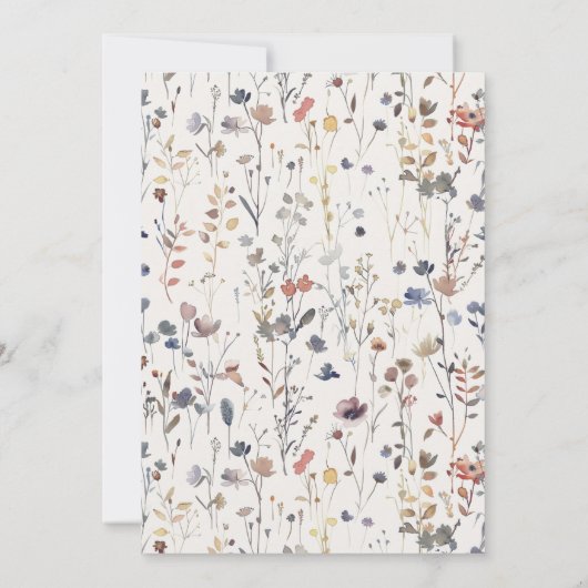 新しいチャプター赤ちゃんシャワー水色、ワイルドフラワー 招待状 (裏面)