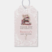 新しいチャプター赤ちゃんシャワー水色、赤面牡丹 ギフトタグ (正面)