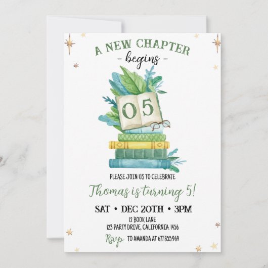新しいチャプター開始ストーリーブック誕生日 招待状 (正面)