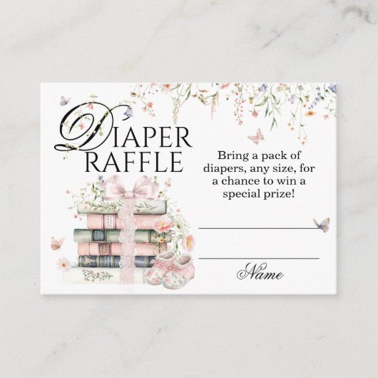 新しいチャプター開始ブックフラワーベビーシャワーおむつ エンクロージャーカード (正面)