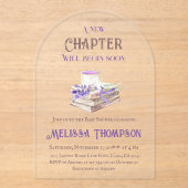 新しいチャプター開始ラベンダーブランチ本ベビーシャワー アクリル招待状 (正面)