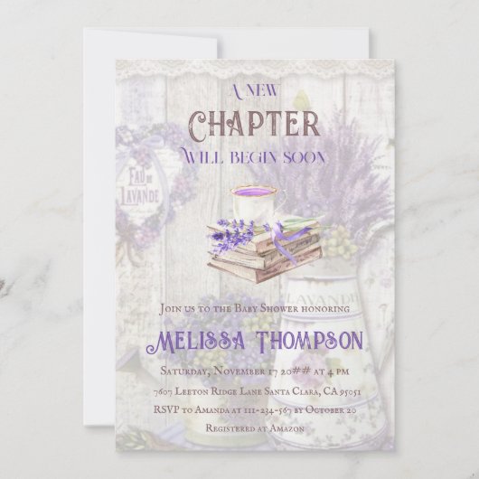 新しいチャプター開始ラベンダーブーケ赤ちゃんシャワー 招待状 (正面)