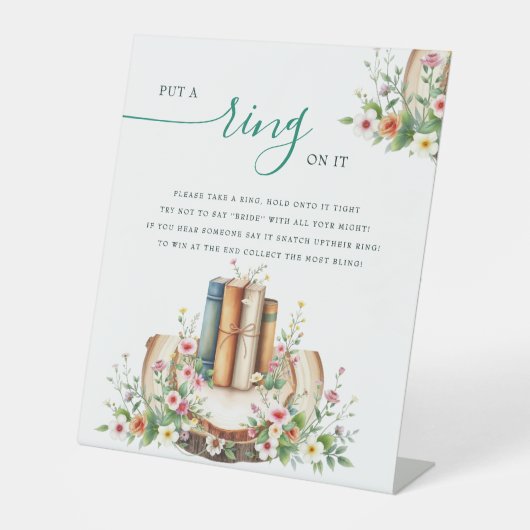 新しいチャプター・ストーリーブックを置くリングや輪ブライダルシャワー 台座サイン (正面)