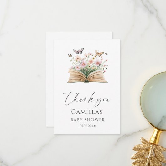新しいチャプター・ストーリーブックベビーシャワー サンキューカード (正面/裏面インサイチュ)