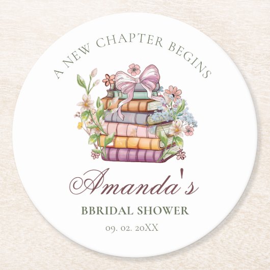 新しいチャプター・ストーリー・ブック・ブライダルシャワー ラウンドペーパーコースター (正面)